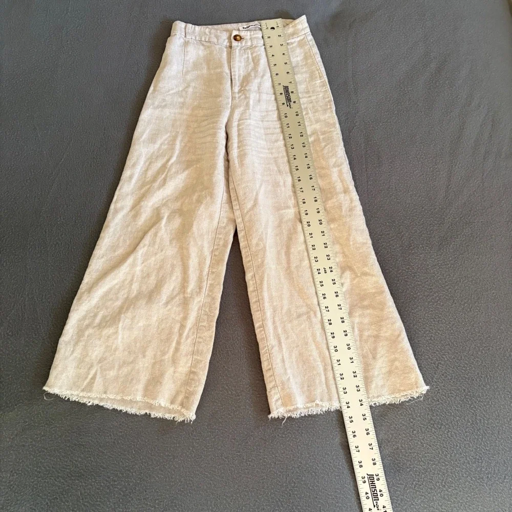 Reformation Wide Leg Pants Womens 0 Beige Linen High Rise Raw Hem Cropped Baggy